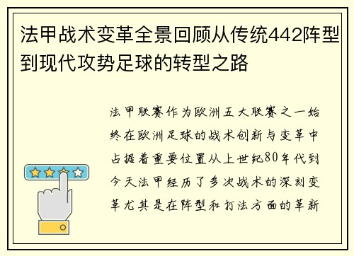 法甲战术变革全景回顾从传统442阵型到现代攻势足球的转型之路