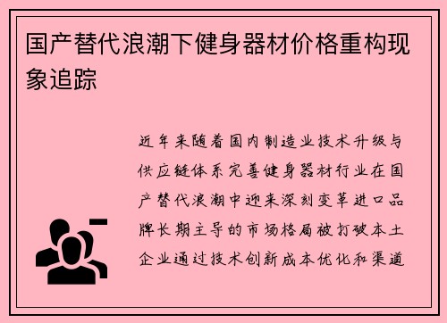 国产替代浪潮下健身器材价格重构现象追踪